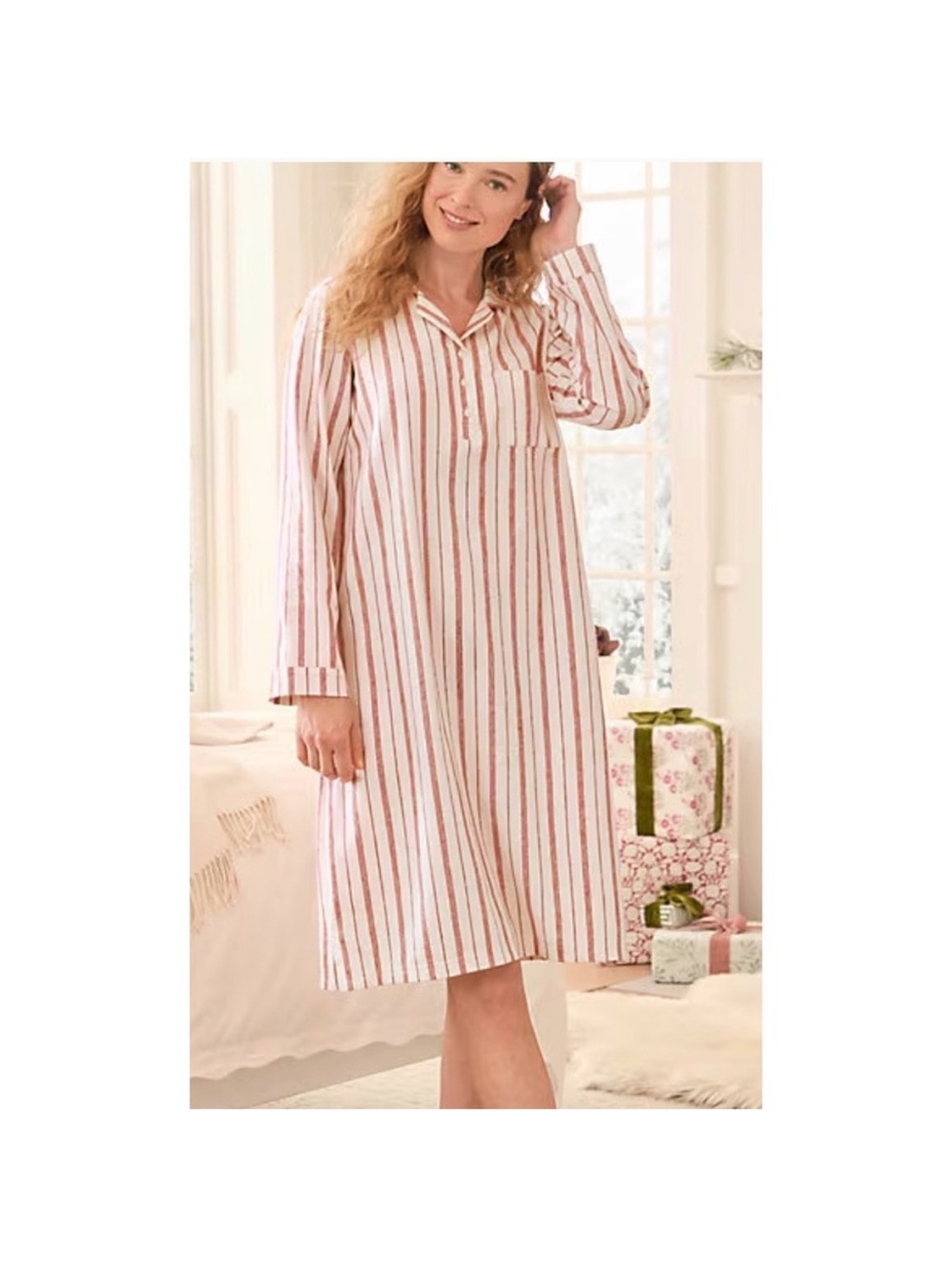 GARNET HILL Stripe Long-Sleeve Nightshirt